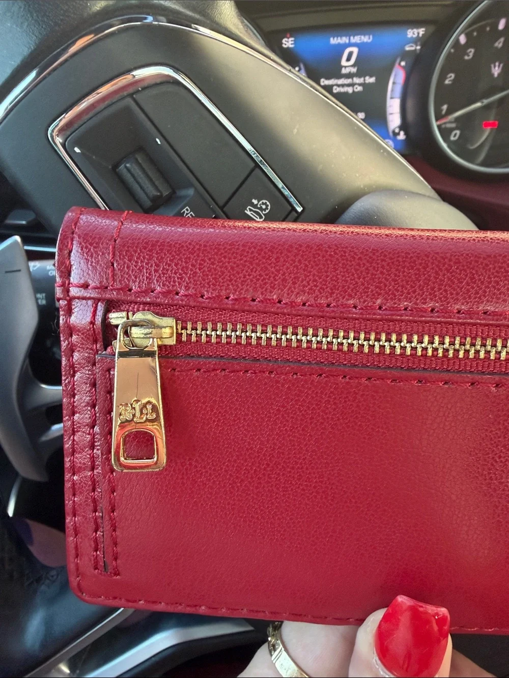 RAULPH LAUREN Red Leather Card Holder wallet with magnetic snap